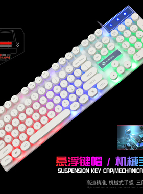 力美TX30朋克版键盘 USB有线家用电脑背光复克朋友圆键帽发光键盘