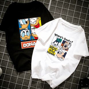 t恤潮男女班服 纯棉短袖 夏季 原宿港风字母米老鼠唐老鸭百搭情侣款