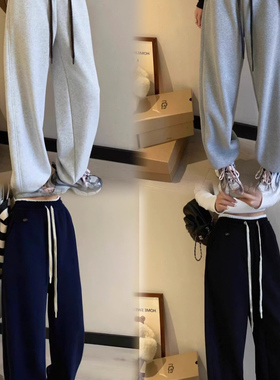 ［egg束脚裤］加绒加厚外贸原版鸡蛋韩系撞色雪地直筒裤卫裤长裤