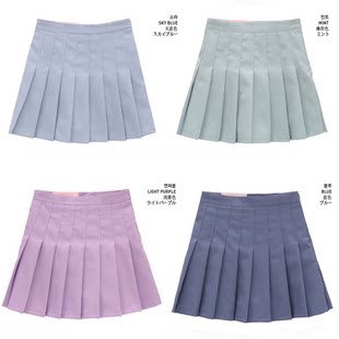 韩国购少女装百褶裙2025春夏高腰a裙女小仙清新短纯黄色半身学生