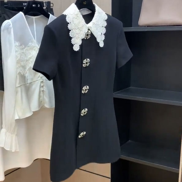 欧洲站2022年夏季爆款黑色独特设计小香风轻奢名媛连衣裙女高级感