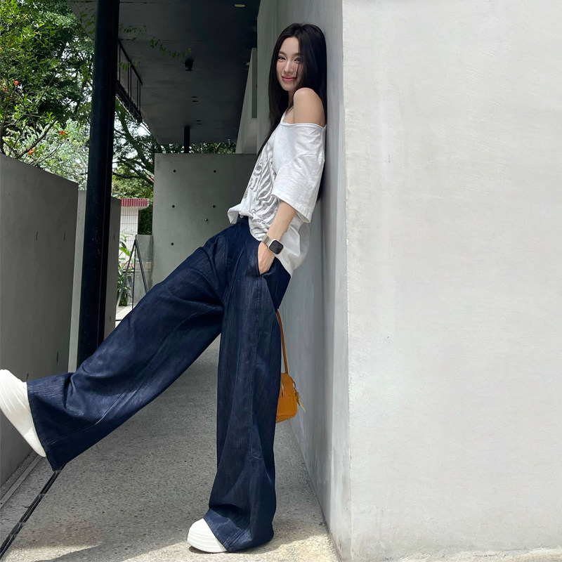 【春春Spring】第九町复古深色牛仔阔腿裤女高腰显瘦直筒裤HH7989,女装/女士精品,牛仔裤,淘宝优惠券,粉丝福利购,淘宝优惠卷