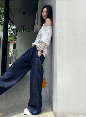【春春Spring】第九町复古深色牛仔阔腿裤女高腰显瘦直筒裤HH7989