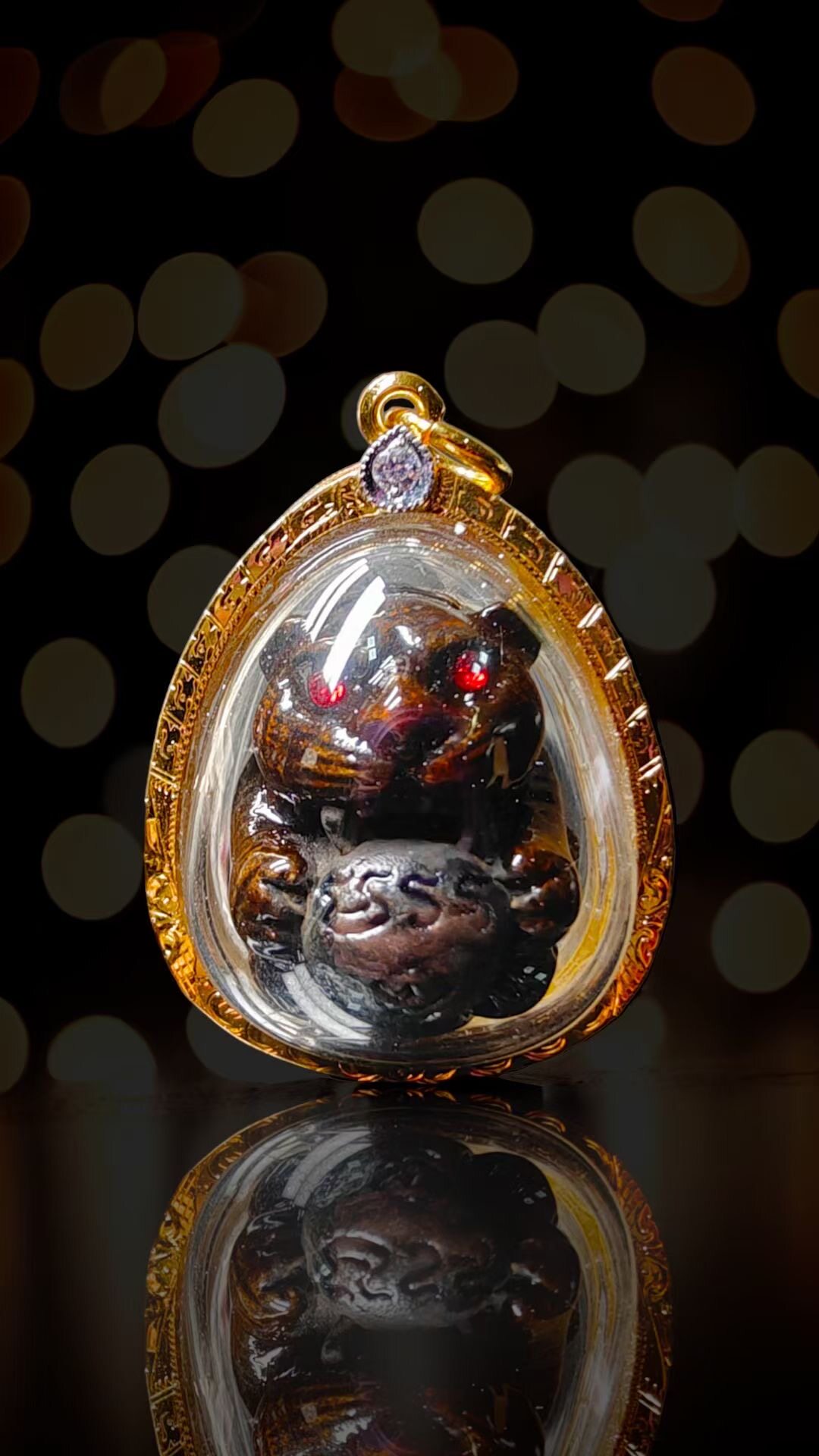 泰国正品佛牌  龙婆本一期虎抱糖 金塌壳帕赞卡 2545年 带卡