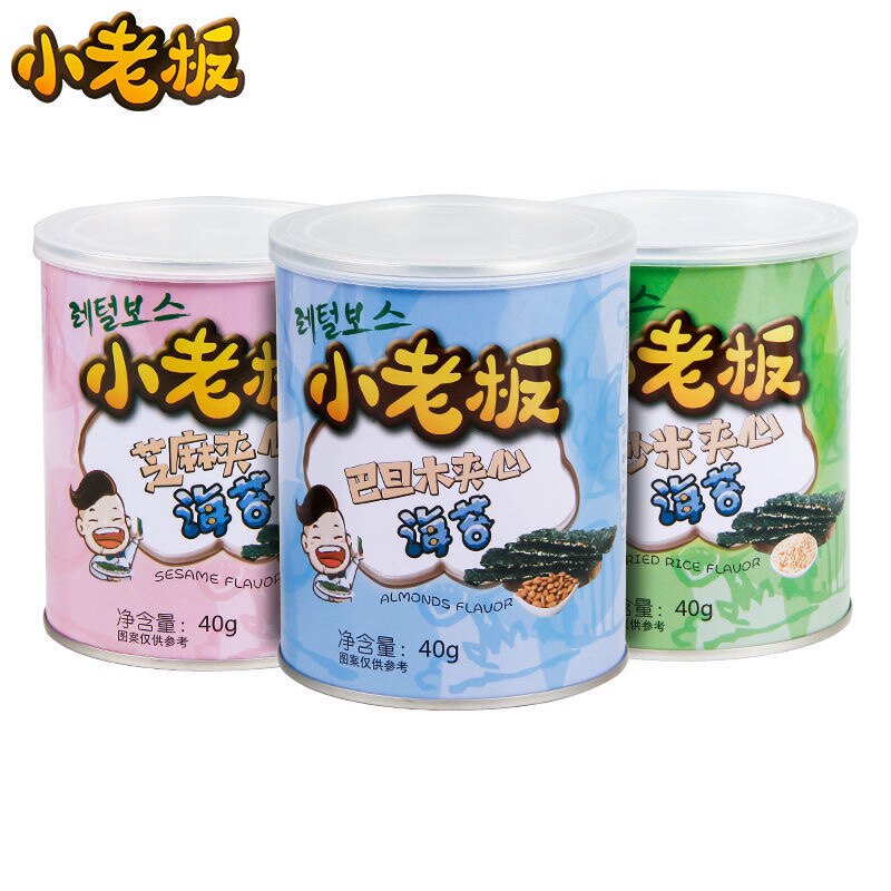 小老板夹心海苔40g罐装芝麻炒米巴旦木多口味儿童零食紫菜片