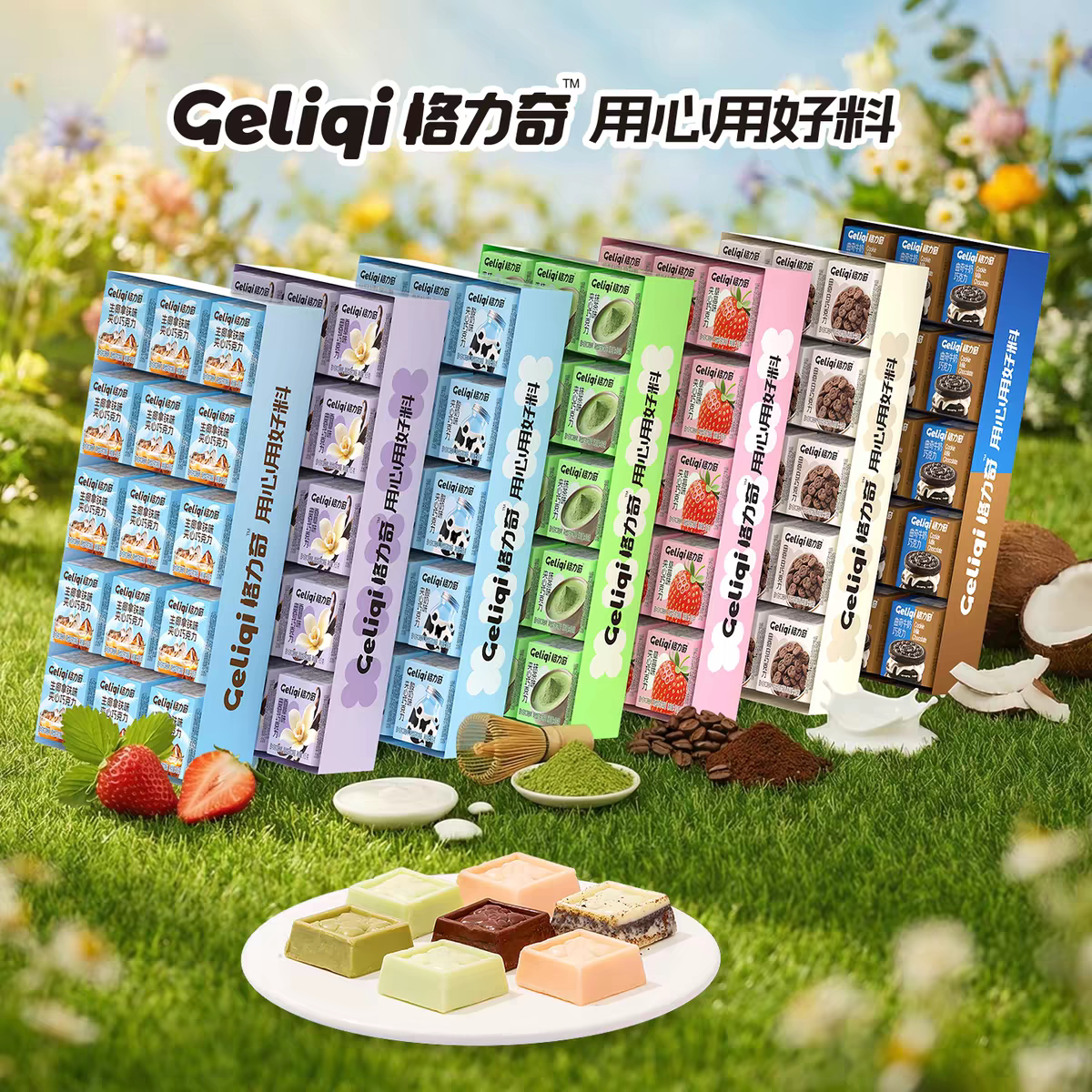 格力奇纯可可脂巧克力抹茶味曲奇香草味酸奶味夹心巧克力休闲零食