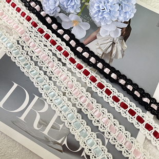 2.2cm穿丝带棉线花边DIY手工服装扎包卡套洛丽塔彩色花带蕾丝辅料