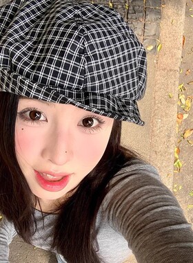 2025新款英伦风洋气画家帽复古文艺风格纹四季百搭时尚休闲报童帽