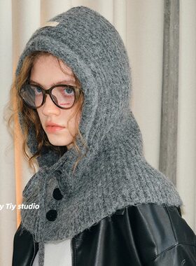 巴拉克拉法帽子女士冬围巾一体加厚保暖针织毛线帽大头围护耳防风