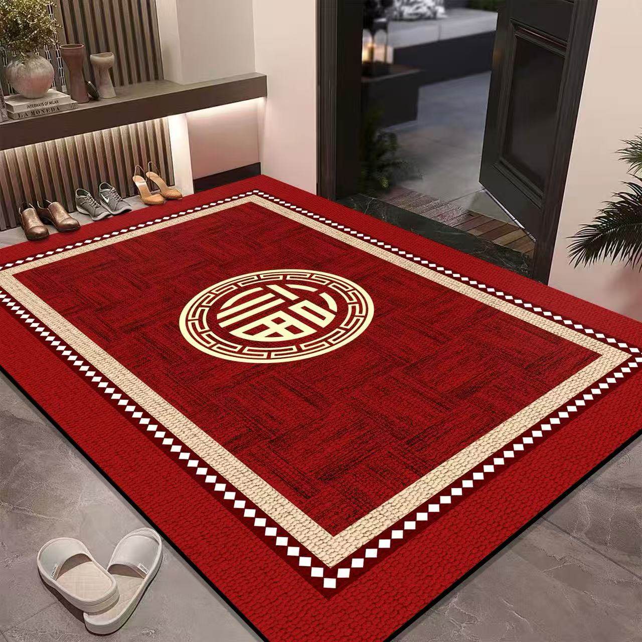 红色喜庆硅藻泥进门地垫入户门防滑耐脏门垫家用玄关门口地毯地垫,居家布艺,入户地垫,淘宝优惠券,粉丝福利购,淘宝优惠卷