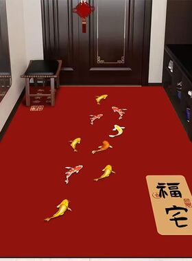 红色新年喜庆硅藻泥入户门地垫吸水防滑玄关地垫加厚门口地毯地垫
