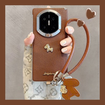 适用华为mateX7折叠屏手机壳MateX6典藏版棕色月坑纹X5立体小金马