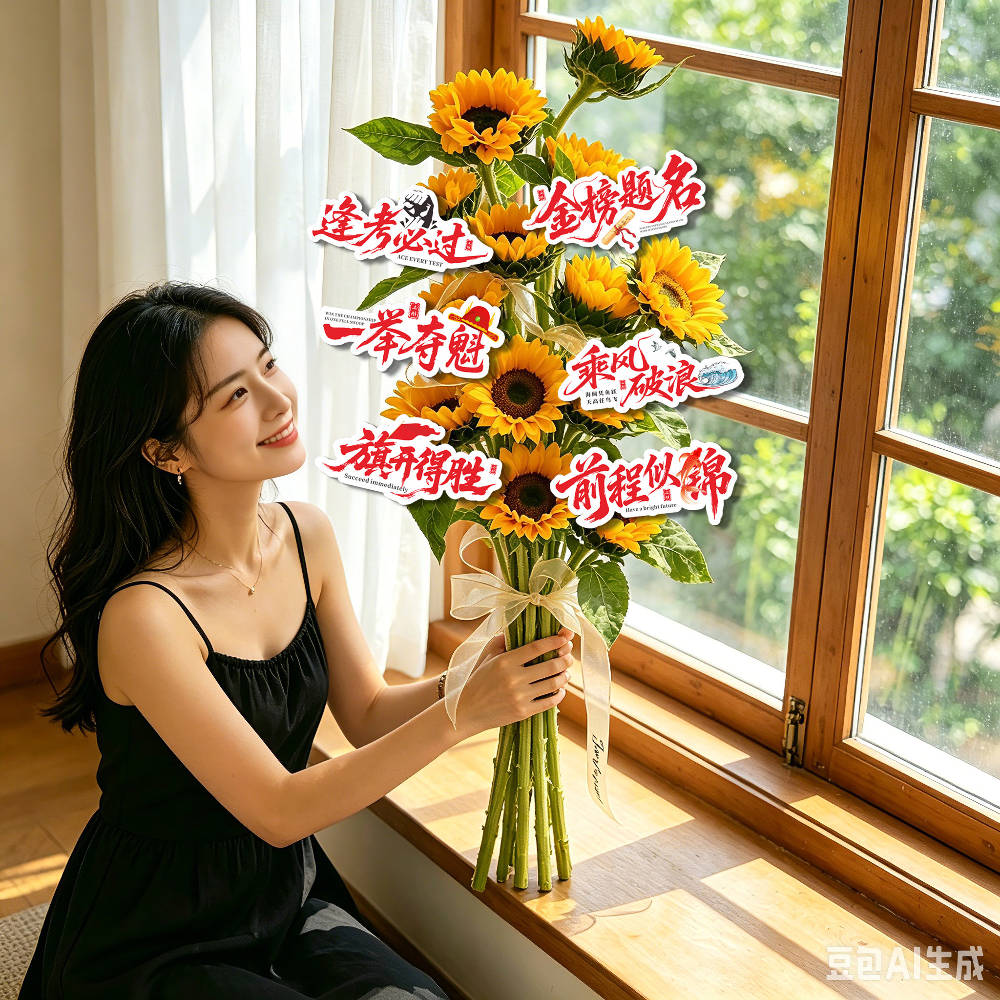 高考祝福励志贺片中考加油卡片逢考必过金榜题名一举夺魁花束卡片