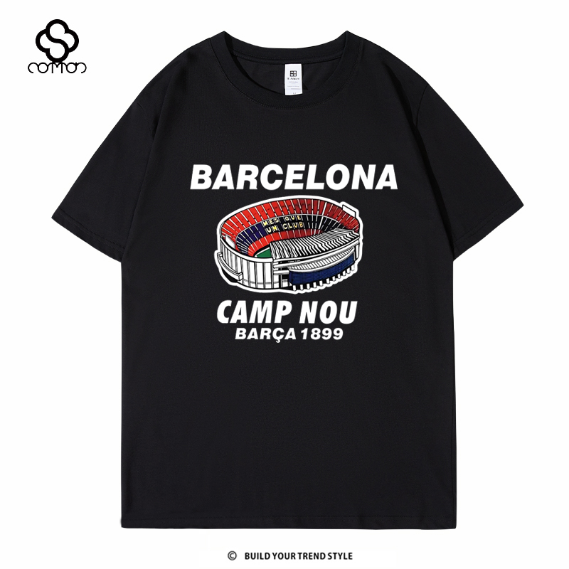 诺坎普球场卡通巴塞罗那巴萨27冠西甲夺冠纪念T恤短袖足球衣服夏