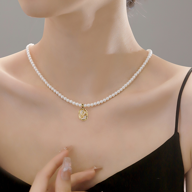 珍珠女浪漫玫瑰吊坠项链礼物项链