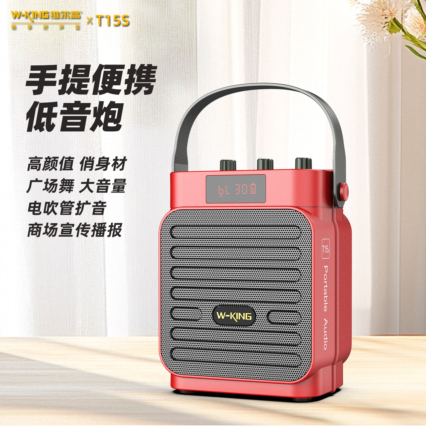维尔晶T15S手提便携蓝牙音响电吹管平替扩音广场舞商场语音播报