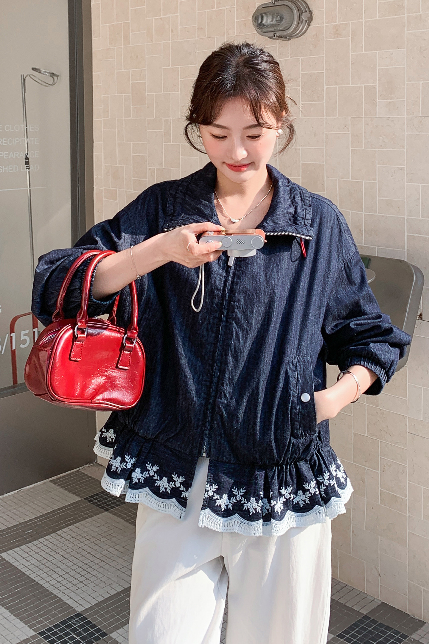 新品现货重工下摆绣花立领牛仔外套2C139-923-P175-K288,女装短外套,2C139