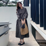 新品现货韩版收腰炭灰色连衣裙2C139-8563-P150-K218，女装连衣裙，2C139