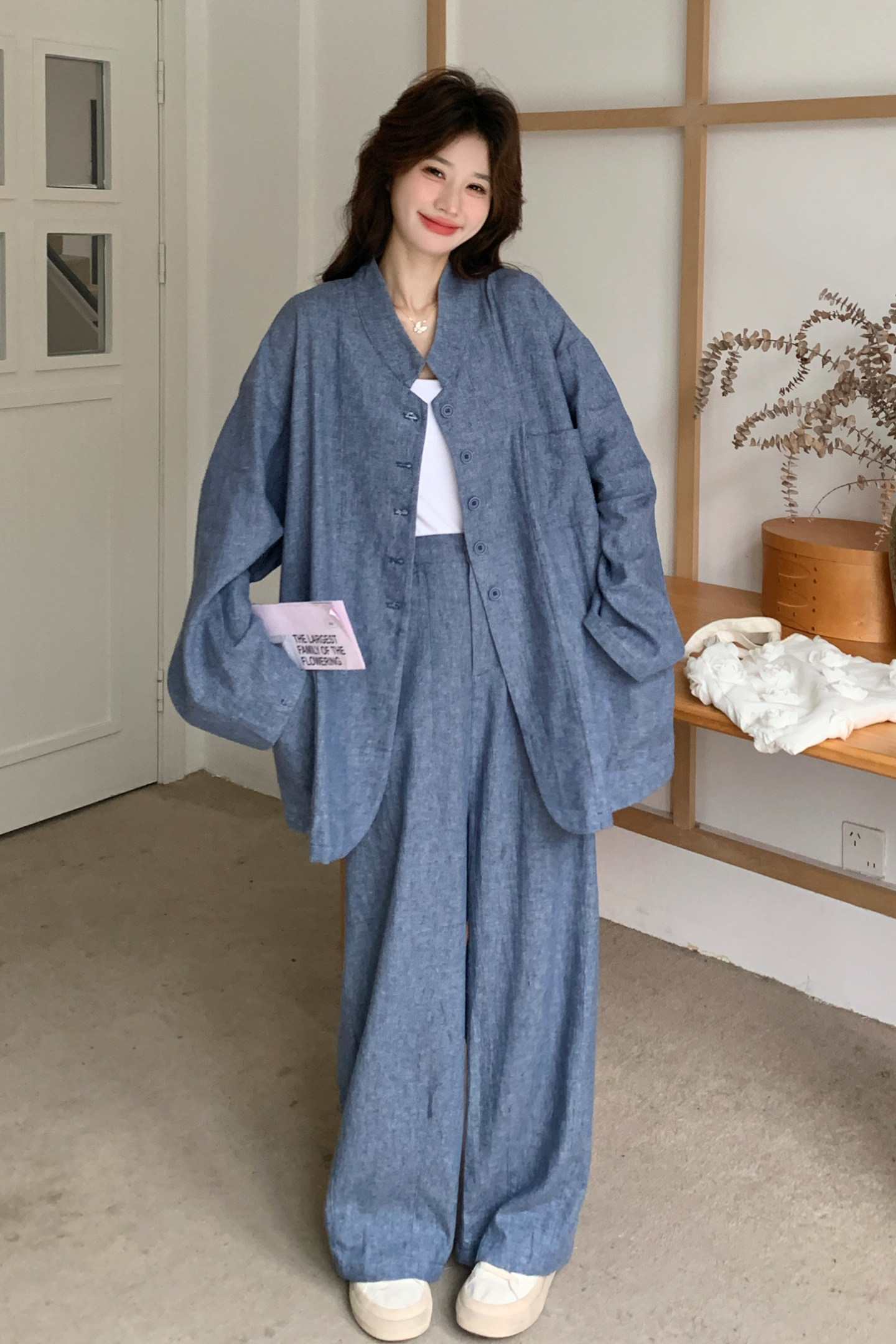 新品已出货休闲牛仔衬衫+阔腿裤两件套2C139-912-P195-K298,女装套装/套裙,2C139
