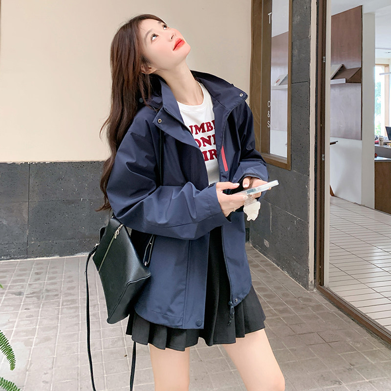现货韩版休闲冲锋衣连帽拼接外套2C139-9016-P150-K218,女装短外套,2C139