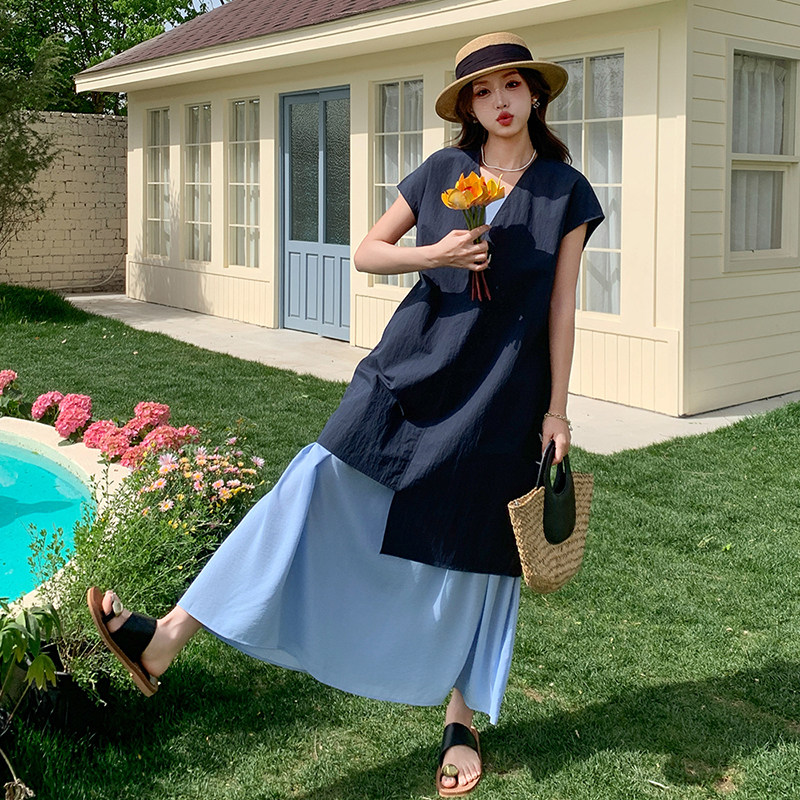 冷淡系高级感套装裙女夏2025新款慵懒风无袖罩衫吊带连衣裙两件套，女装连衣裙，2C139