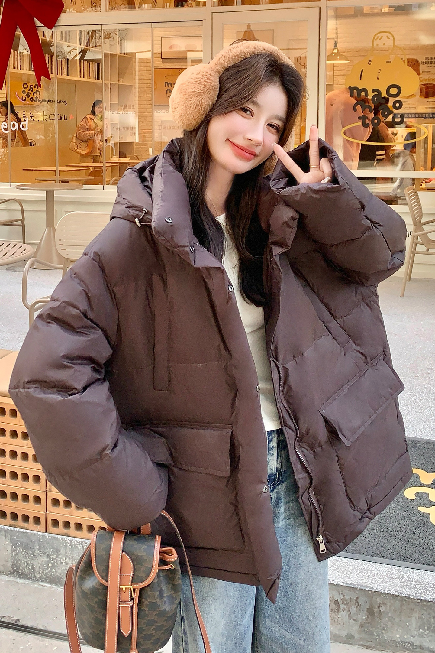 新品现货休闲连帽咖色90白鸭绒羽绒服2C139-878-P285-K428,女装羽绒服,2C139