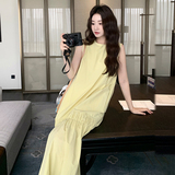 黄色无袖连衣裙女2025夏季新款韩系穿搭宽松显瘦休闲背心长裙，女装连衣裙，2C139