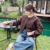 新品现货咖色条纹拼接袖口夹克外套2C139-902-P150-K228，女装短外套，2C139