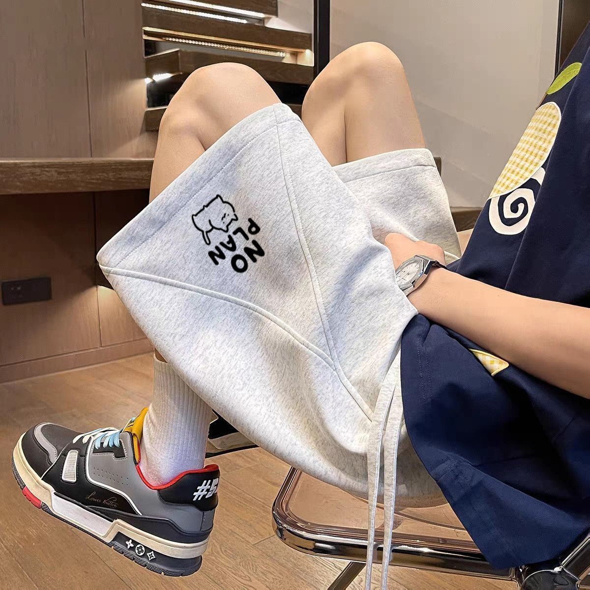 夏季薄款拼接短裤男女学生宽松百搭薄款五分休闲裤大码潮流沙滩裤