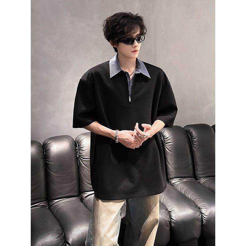 cleanfit半拉链短袖痞帅高级感衬衫领t恤重磅正肩Polo衫男款夏季