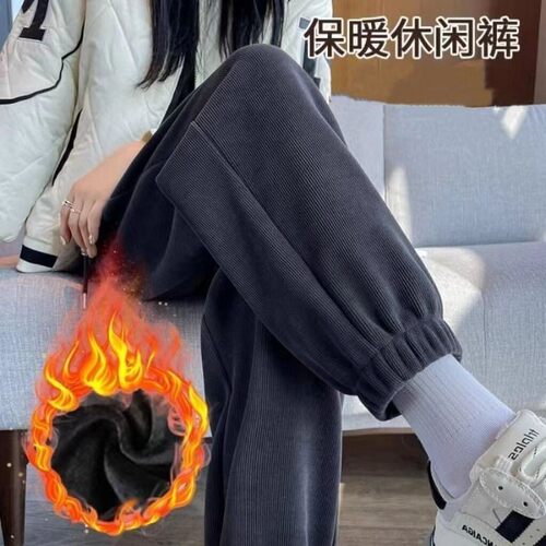 灯芯绒加绒加厚女裤子秋冬季潮流大码百搭显瘦外穿哈伦裤束脚长裤