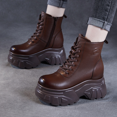 头层牛皮复古厚底马丁靴