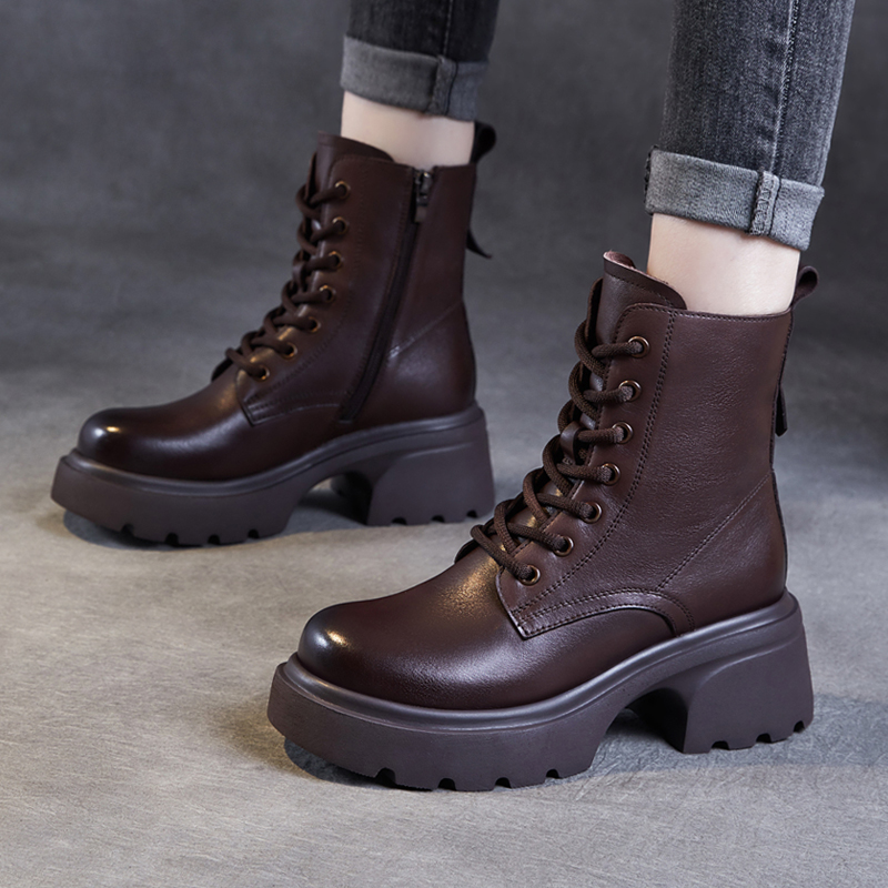 真皮厚底马丁靴女英伦风