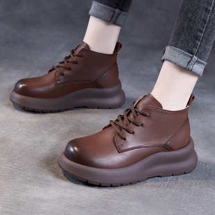 2025秋冬真皮英伦风马丁靴女厚底低帮短靴复古大码加绒牛皮靴子