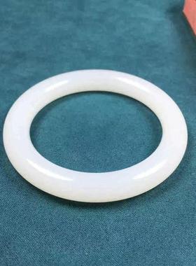 新疆天然金丝玉手镯羊脂白玉胖圆条手镯粗圆条福镯女士玉镯子正品