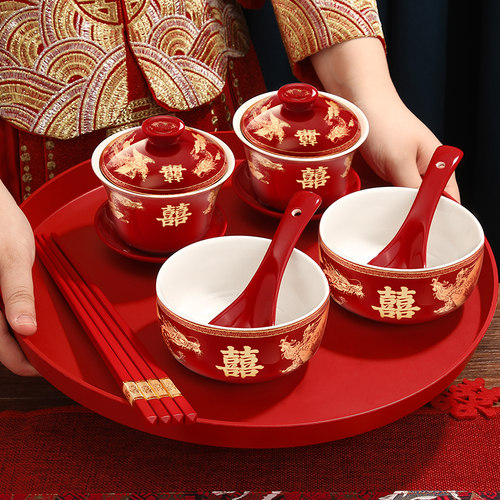 龙凤呈祥敬茶杯套装送绒面红包