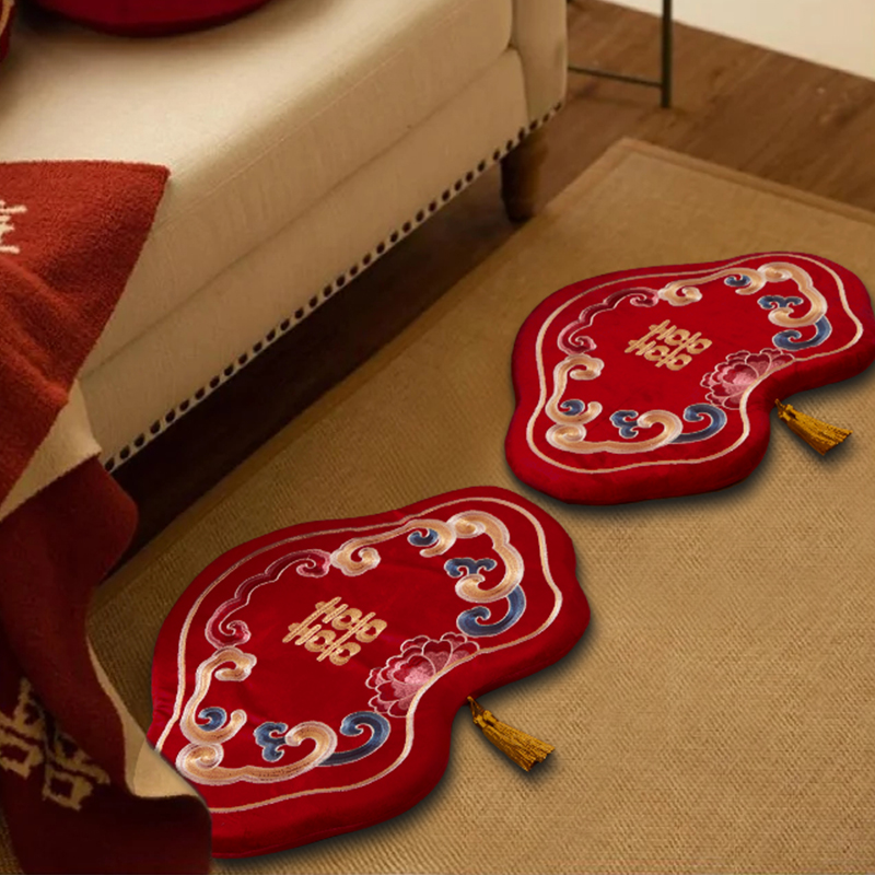 跪垫结婚敬茶坐福垫一对红色喜垫