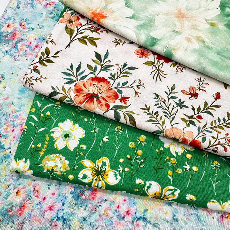 繁花系列20支纯棉布料平纹棉布全棉印花床品服装面料diy手工布头