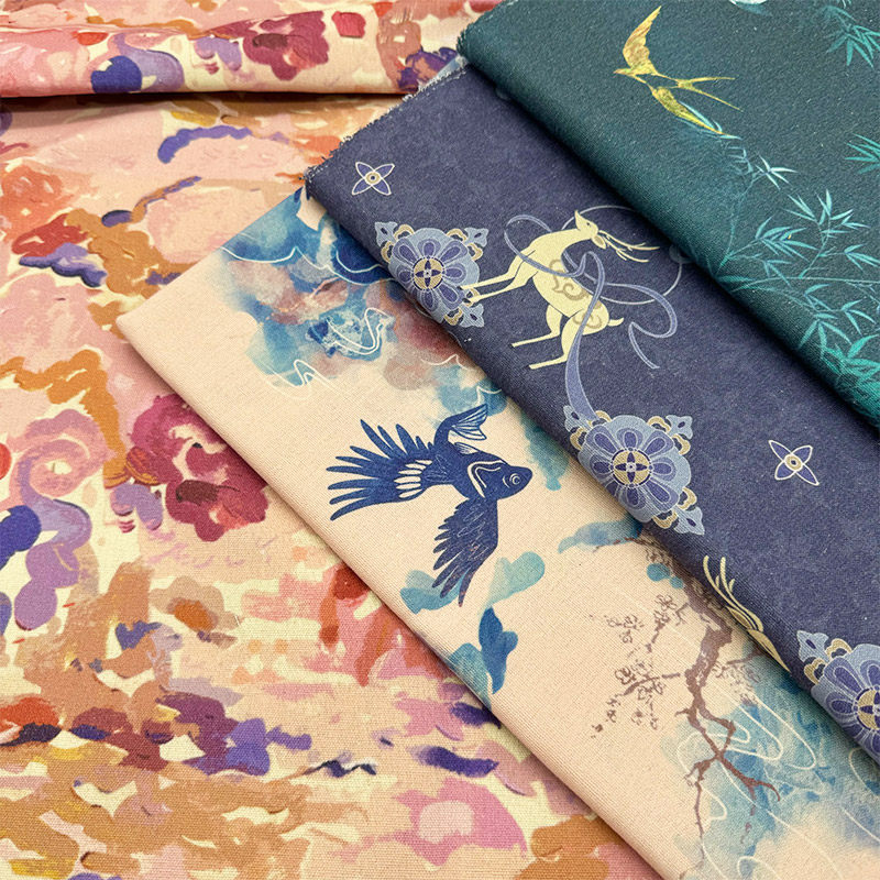 东方美学元素印花布加密棉麻布料桌布面料装饰门帘布窗帘沙发盖布