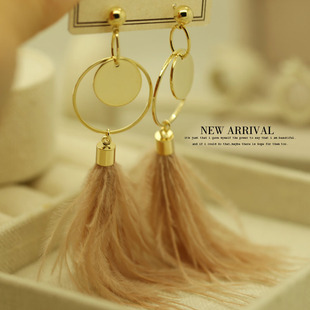 E81优雅洋气流苏羽毛耳环韩版复古长款耳环女针防过敏耳坠