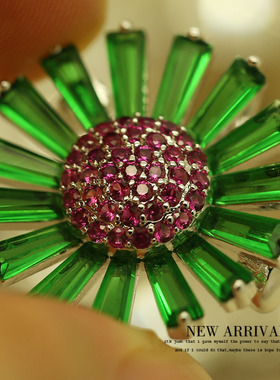 XZ673绿色圆形合成水晶胸针女高档气质胸花别针西装配饰潮新款