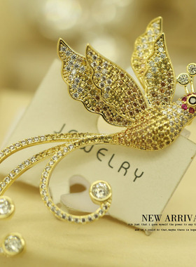 XZ603金色凤凰合成锆石水晶胸针女高档气质胸花别针西装配饰潮新
