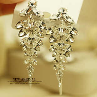 E12白色流苏奥地利合成水晶耳环耳环坠耳坠耳韩版耳环女针耳坠