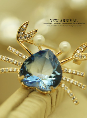 XZ257蓝色螃蟹合成水晶胸针女高档气质胸花别针西装配饰潮新