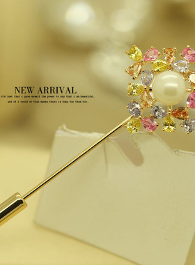 CZ03彩色菱形合成水晶一字胸针女简胸花插针开衫别针围巾扣胸针