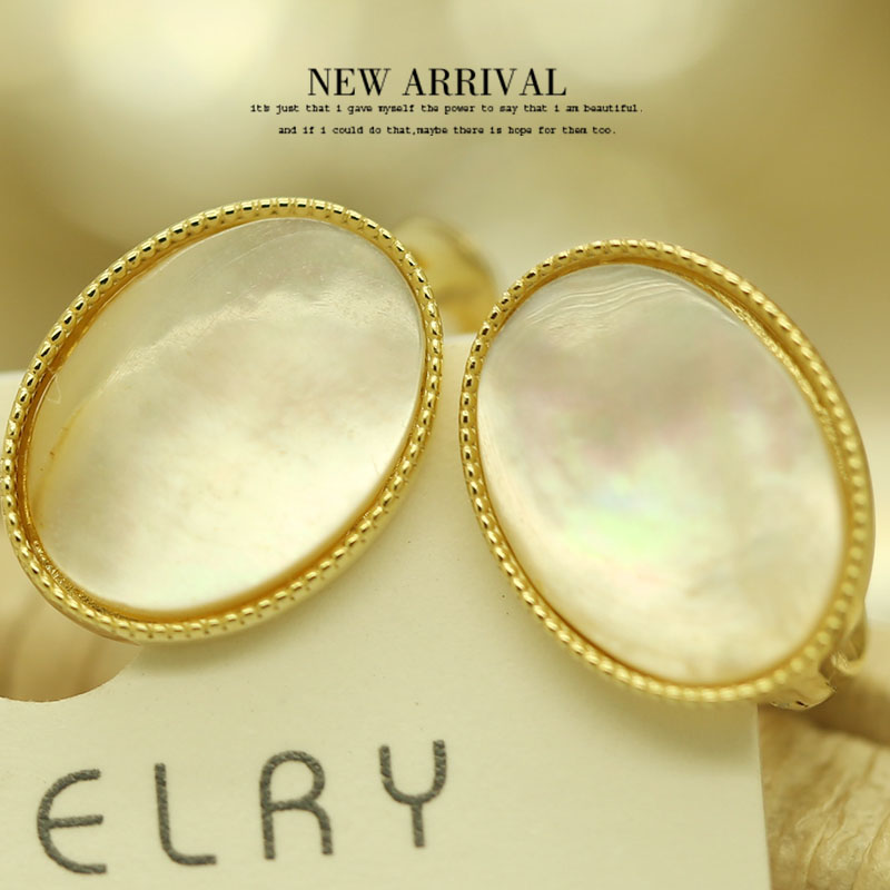 优雅天然贝母女椭圆耳环