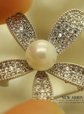 XZ67银色小花合成锆石水晶韩版胸针女胸花女韩国饰品领夹别针丝