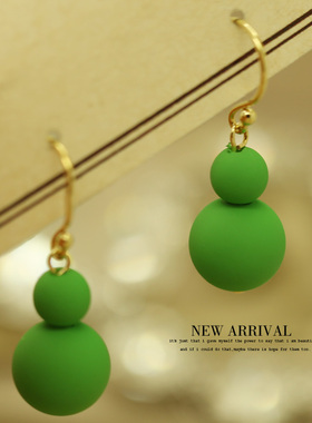 E43时尚绿色磨砂葫芦925银坠耳线耳坠耳环韩版耳环女针耳坠