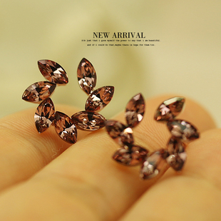 E32奥地利合成水晶五星925银耳钉韩版复古长款耳夹女针防过敏耳坠