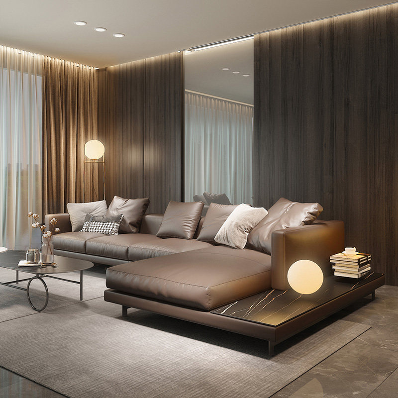 纳威意式极简真皮沙发高级头层牛皮棕色创意现代简约轻奢风纳帕皮